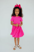 Hot Pink Short Sleeve Pocket Twirl Dress