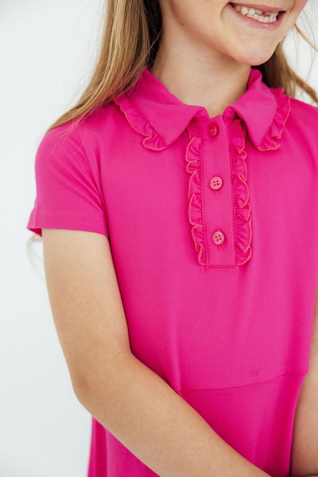Hot Pink Short Sleeve Polo Dress