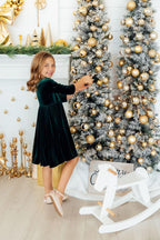 Hunter Green Velvet Twirl Dress