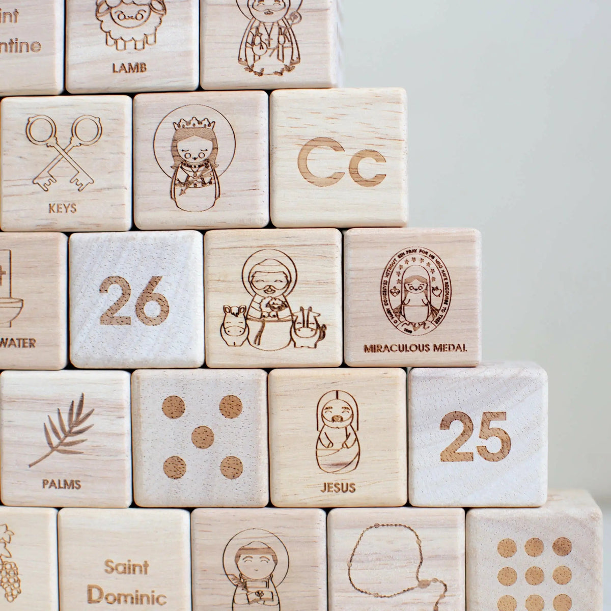 Catholic Wooden Alphabet Blocks Set