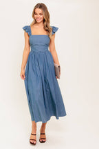 DRIFTWOOD PETAL CHAMBRAY MIDI DRESS