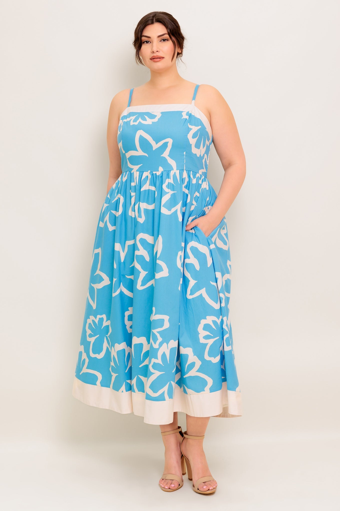 SERENE PETALS BLUE WOVEN MIDI DRESS