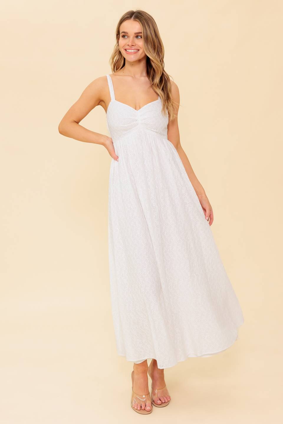 LOVE OF MINE IVORY EYELET MIDI DRESS