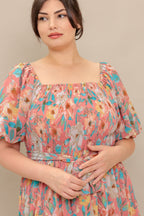 ROSY TWILIGHT WOVEN MIDI DRESS