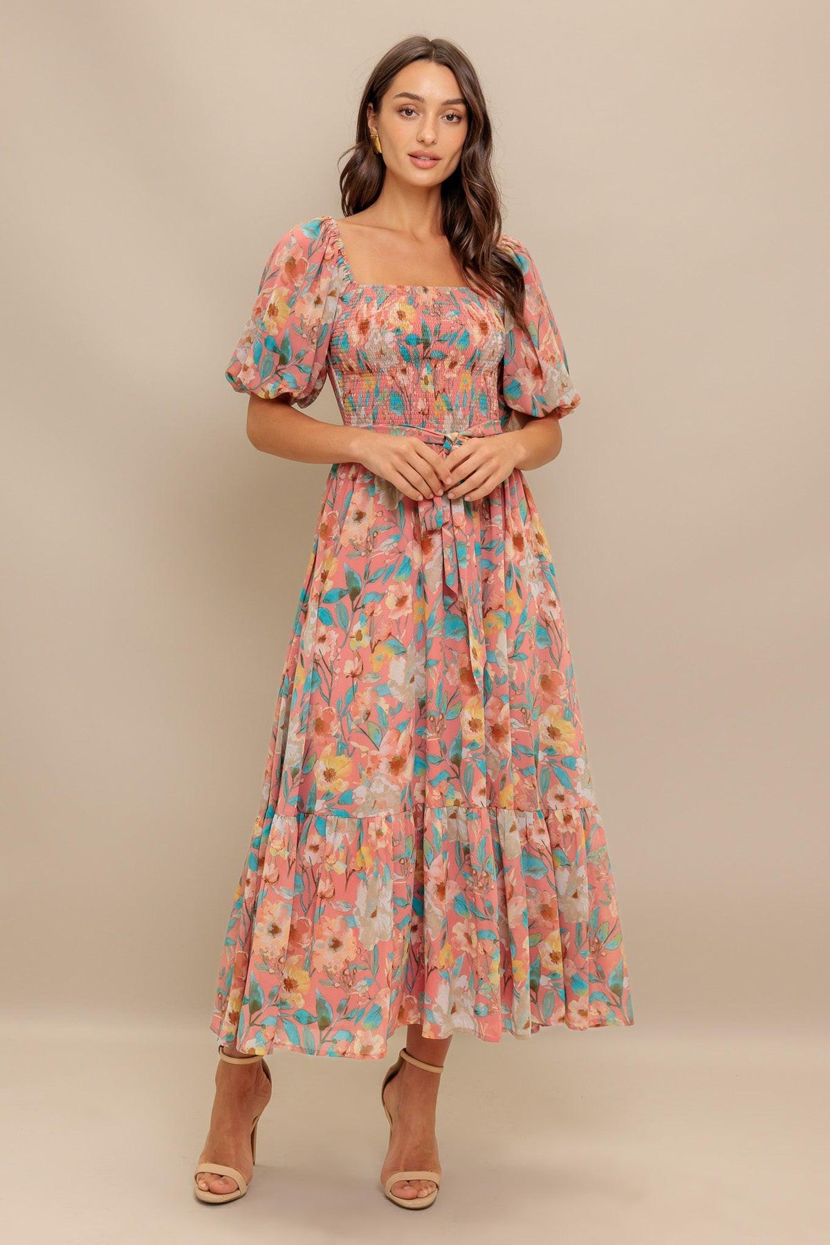 ROSY TWILIGHT WOVEN MIDI DRESS