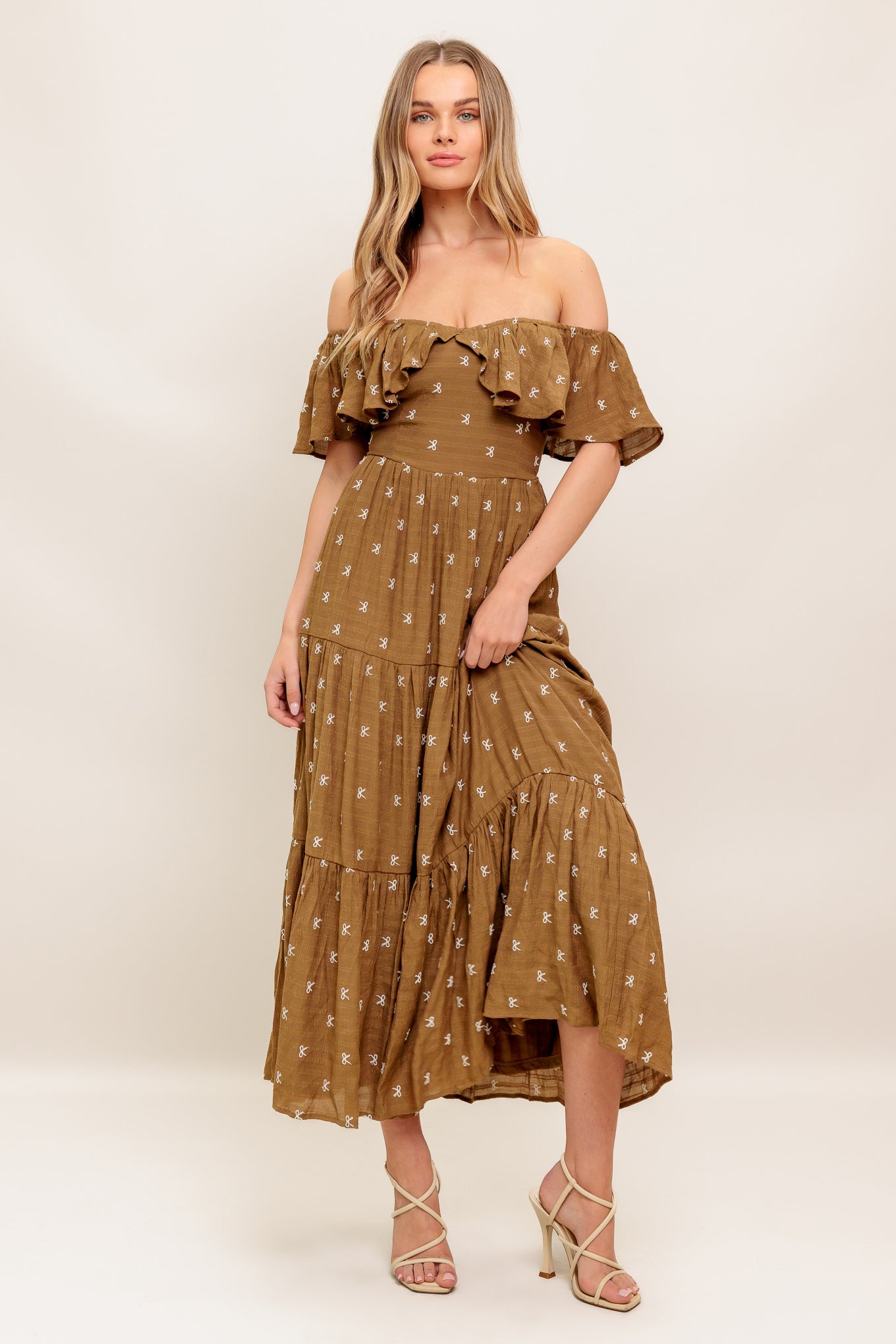 BELLE AMOUR BROWN WOVEN MIDI DRESS