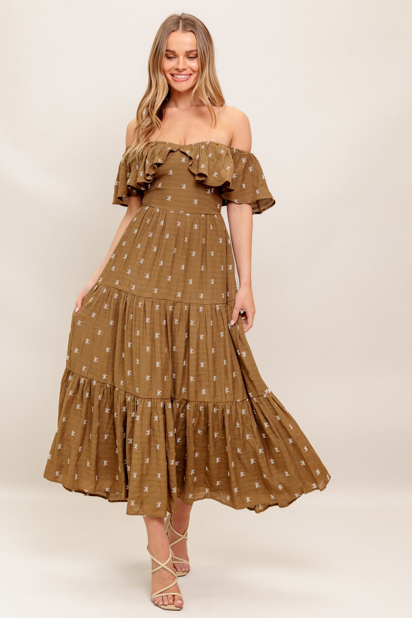 BELLE AMOUR BROWN WOVEN MIDI DRESS