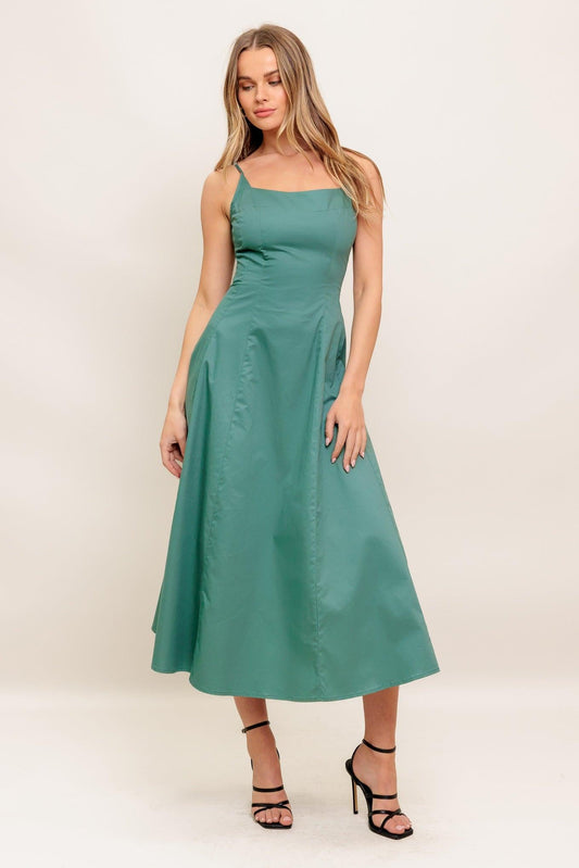 VERDE ELEGANTE WOVEN MIDI DRESS