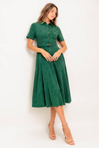 EMERALD CODE JACQUARD WOVEN MIDI DRESS