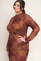 AMBER FLORA POWER MESH MIDI DRESS