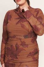 AMBER FLORA POWER MESH MIDI DRESS