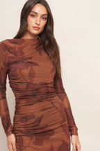 AMBER FLORA POWER MESH MIDI DRESS