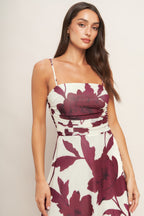 WINE BLOOM POWER MESH MIDI DRESS