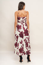 WINE BLOOM POWER MESH MIDI DRESS