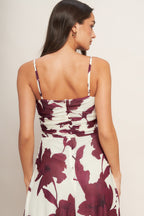 WINE BLOOM POWER MESH MIDI DRESS