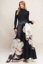 MIDNIGHT BLOOM BELTED WOVEN MAXI SKIRT