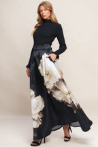 MIDNIGHT BLOOM BELTED WOVEN MAXI SKIRT