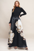 MIDNIGHT BLOOM BELTED WOVEN MAXI SKIRT