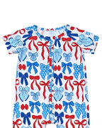 Bamboo Shorty Romper  | Red-White & Bows