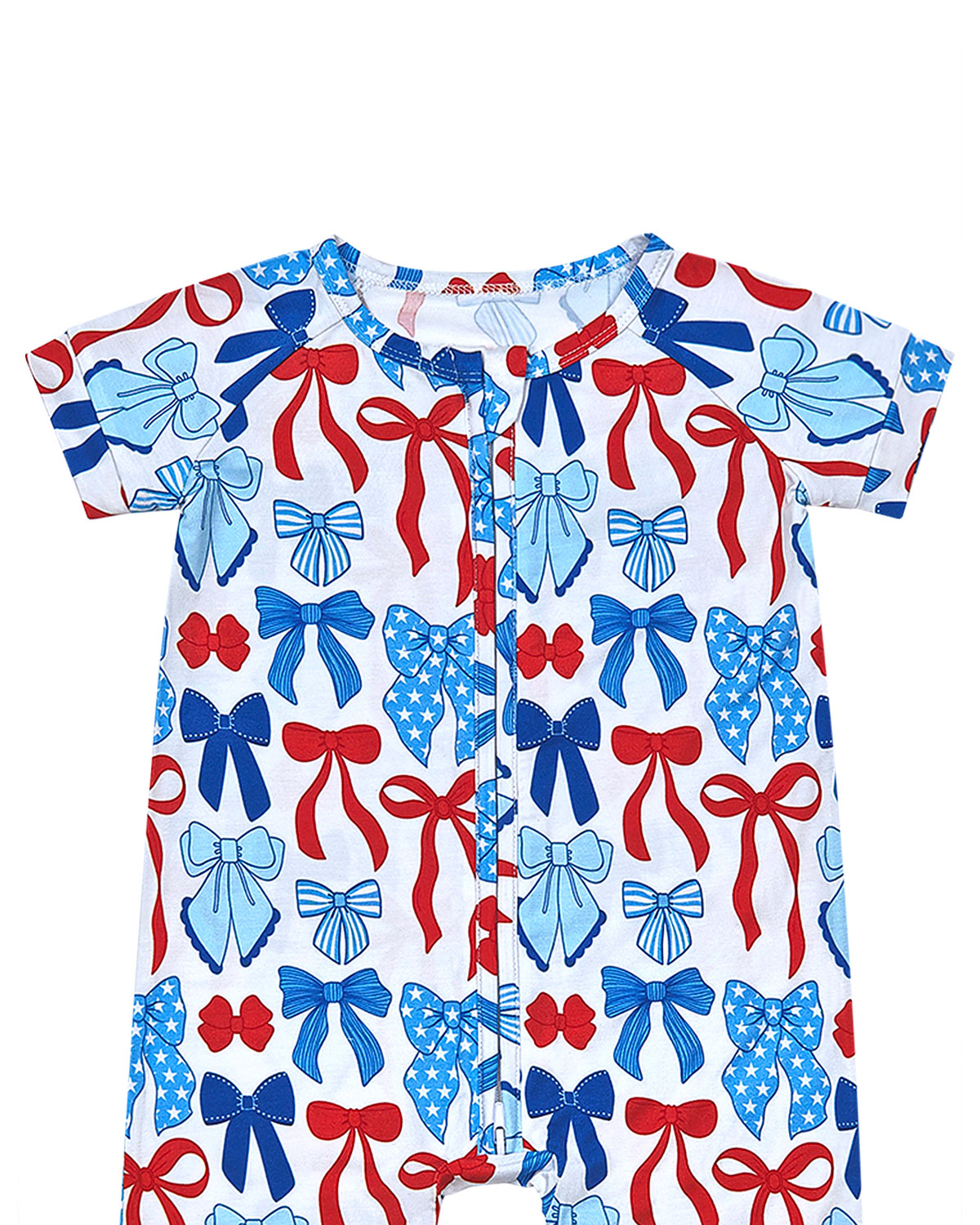 Bamboo Shorty Romper  | Red-White & Bows