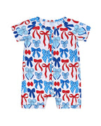 Bamboo Shorty Romper  | Red-White & Bows