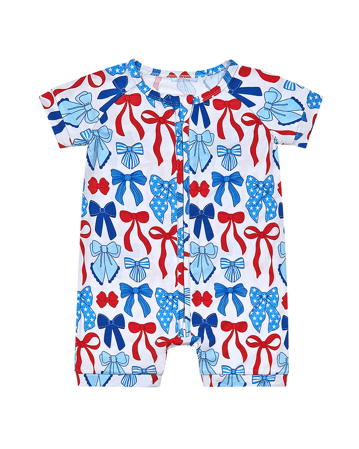 Bamboo Shorty Romper  | Red-White & Bows