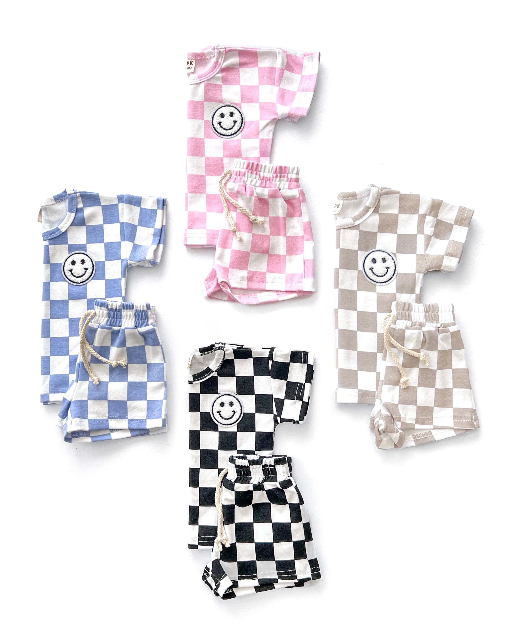 Smiley Latte Checkered Baby Shorts Set