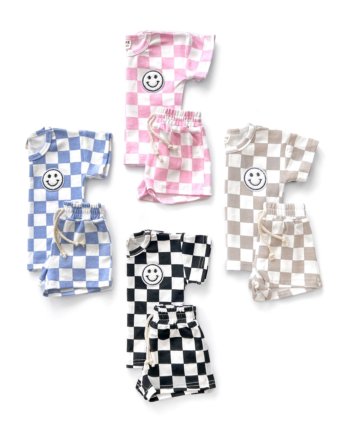 Smiley Latte Checkered Baby Shorts Set