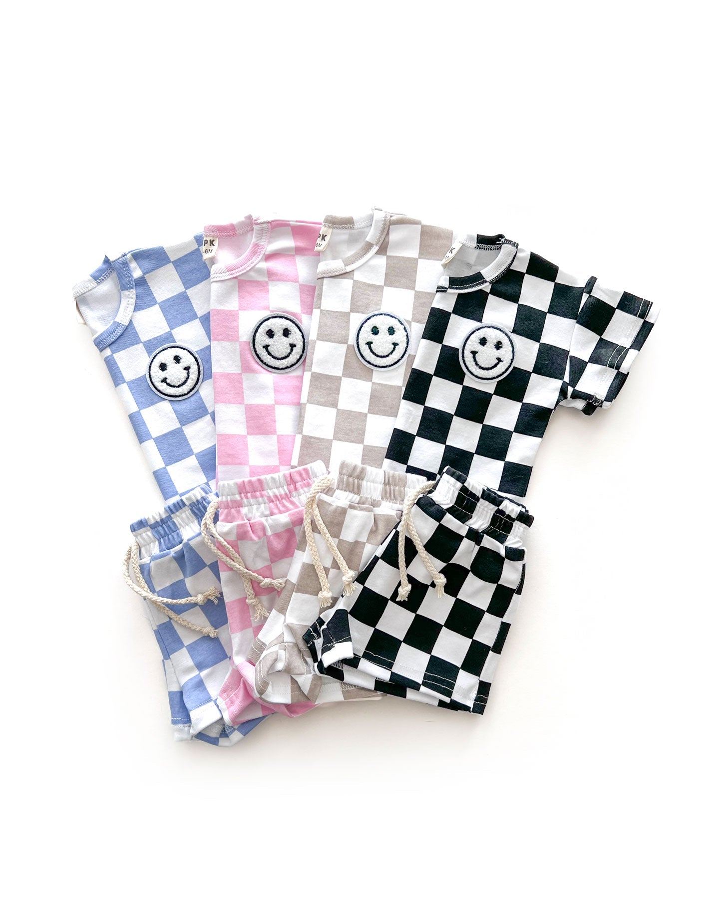 Smiley Latte Checkered Baby Shorts Set