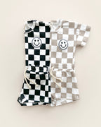 Smiley Latte Checkered Baby Shorts Set