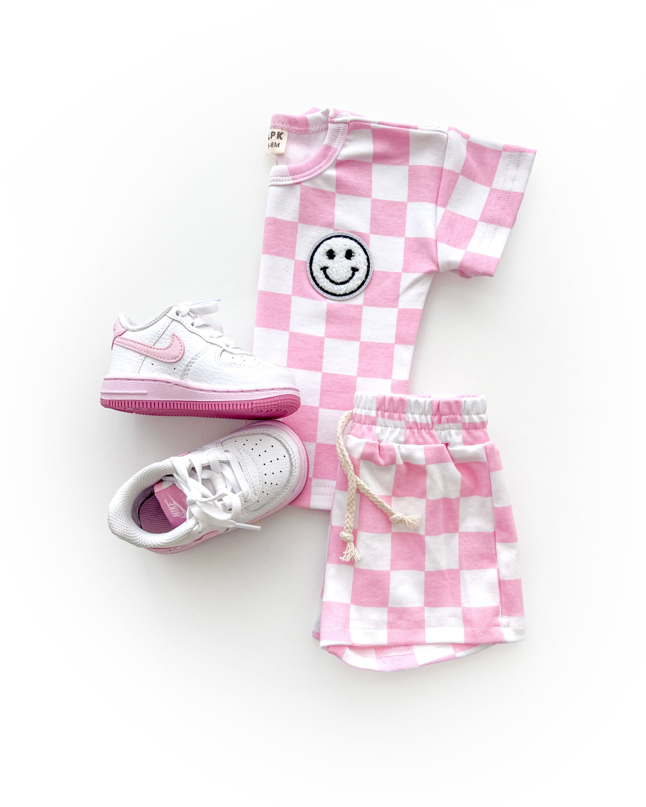 Girls Pink Checkered Shorts Set