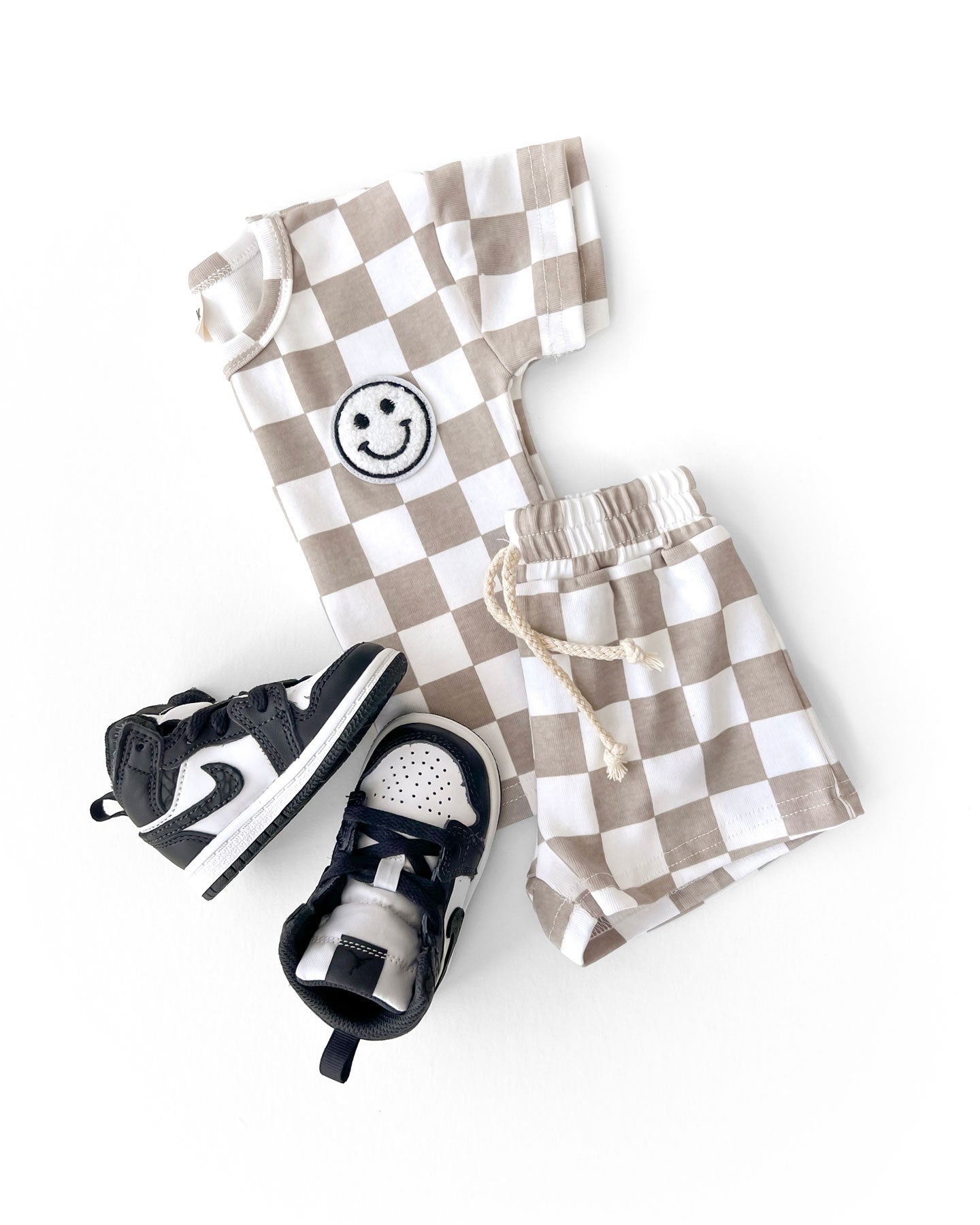 Smiley Latte Checkered Baby Shorts Set