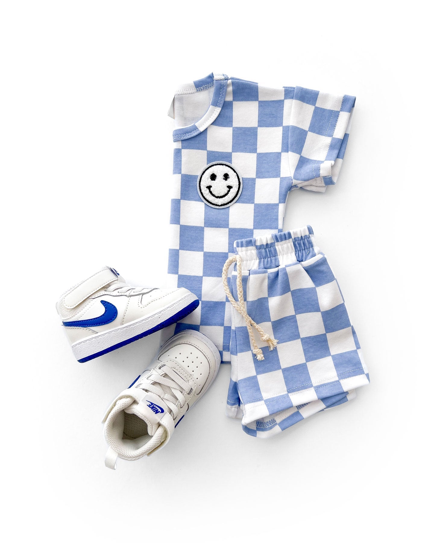 Blue Checkered Shorts Set