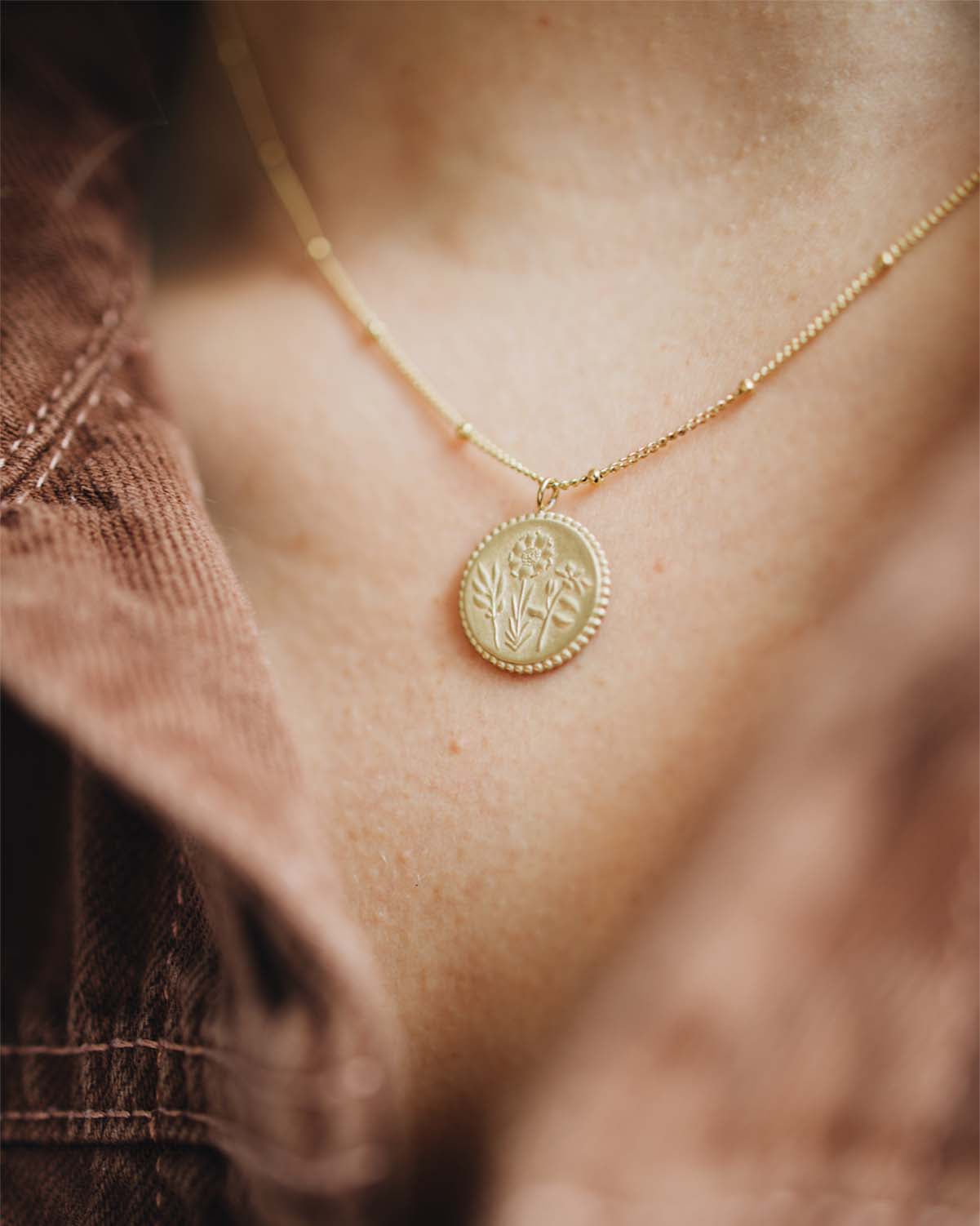 Holy Family Floral Necklace - 14K Gold Filled