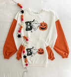 BOO Women’s and kids Contrast Sleeve Sweatshirt with Halloween Design