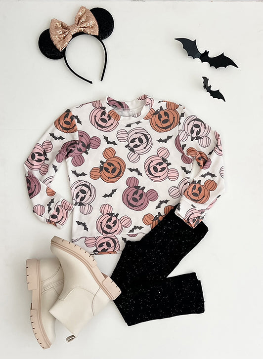 Girls Mouse Pumpkin Halloween Sweatshirt