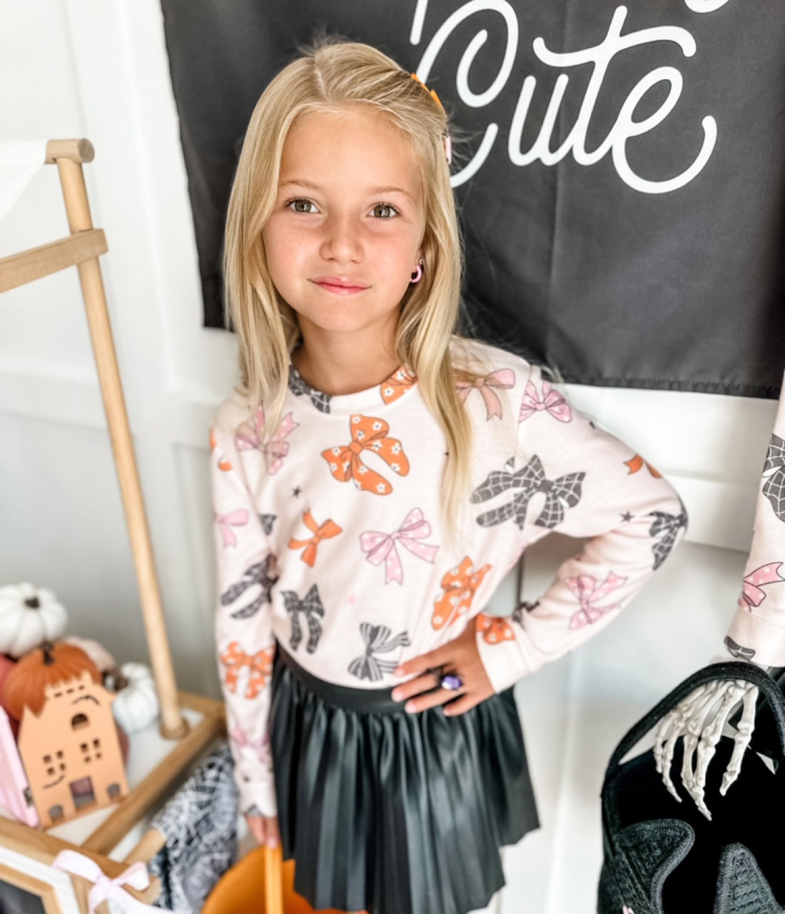 Girls Bow Sweatshirt in Peachy Pink with Soft Fabric