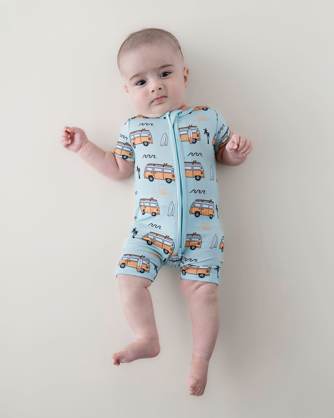 Baby Boy Retro Beach Bamboo Shorty Romper