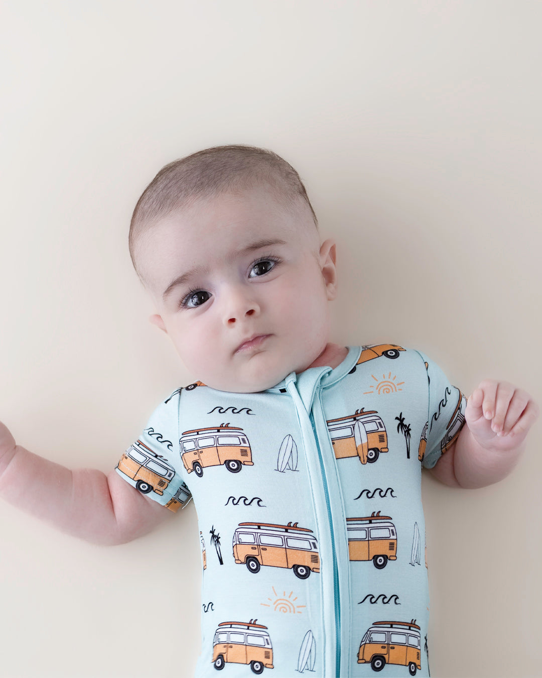 Baby Boy Retro Beach Bamboo Shorty Romper