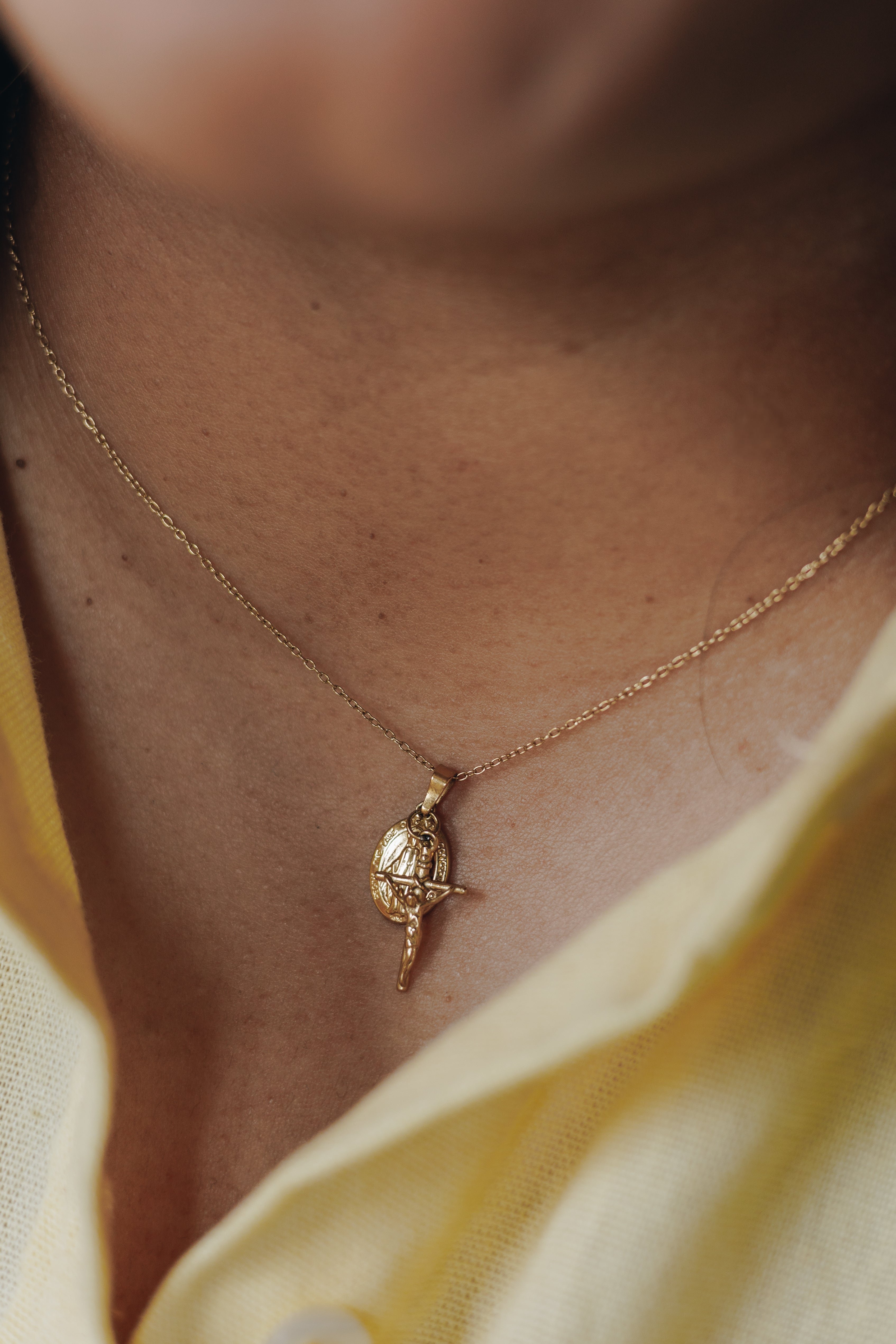 Gold Dainty Crucifix and Miraculous Medal Necklace
