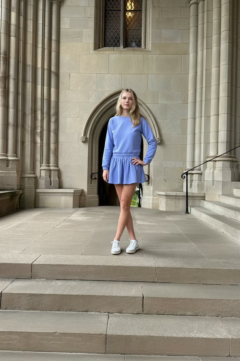 Blue Gathered Cotton Skort