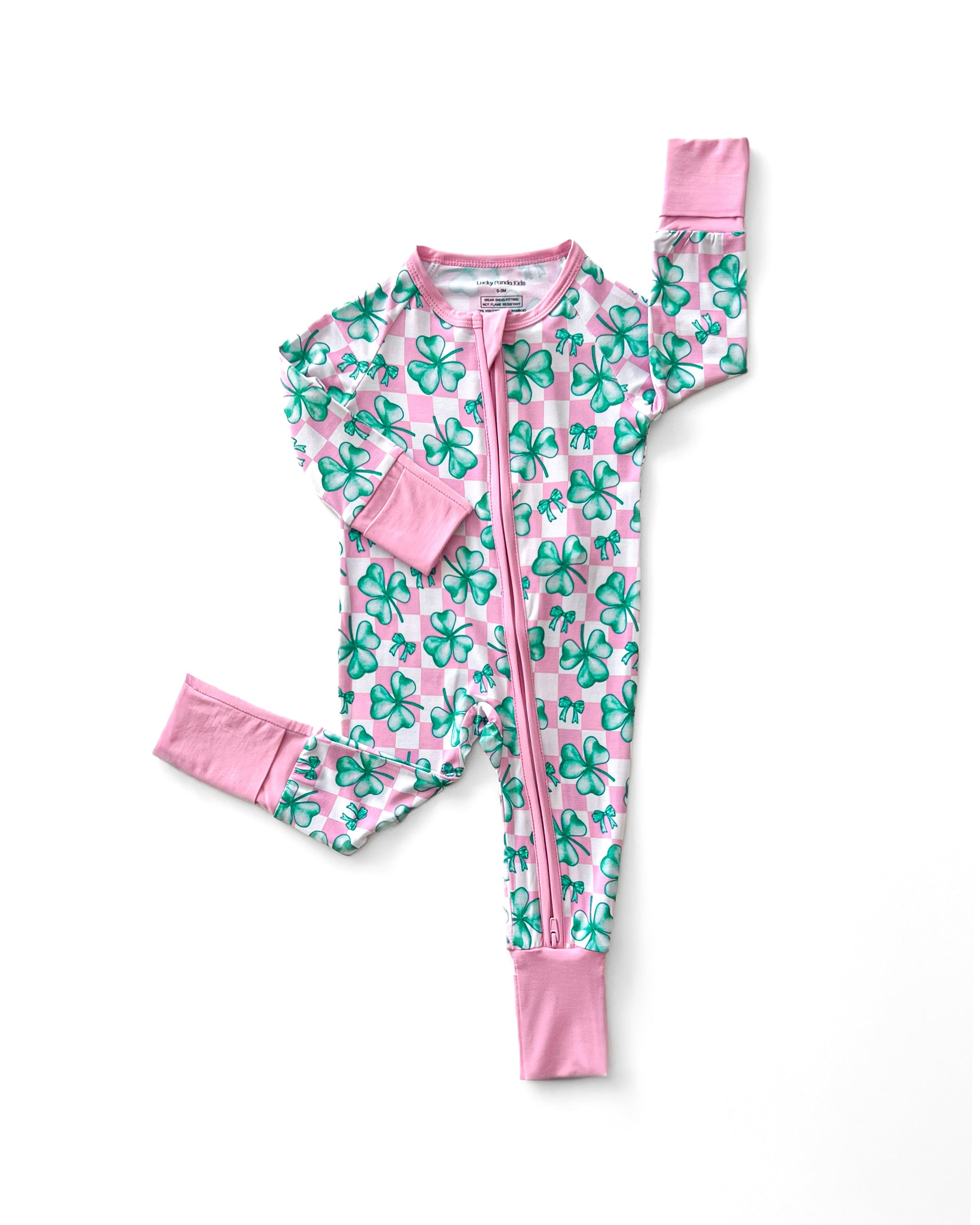 Baby Girl Shamrock & Bows Bamboo Zip Pajama Romper