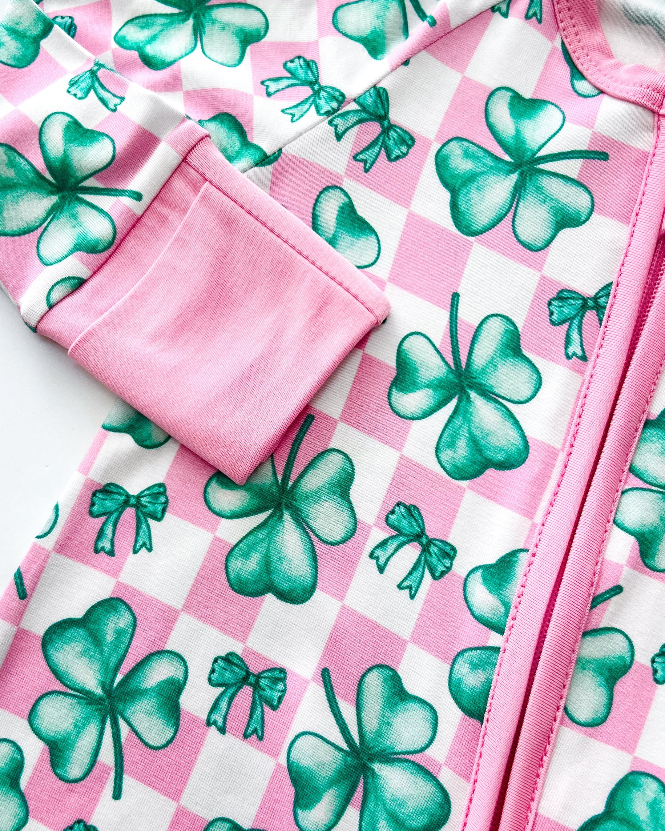 Baby Girl Shamrock & Bows Bamboo Zip Pajama Romper