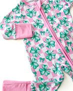 Baby Girl Shamrock & Bows Bamboo Zip Pajama Romper