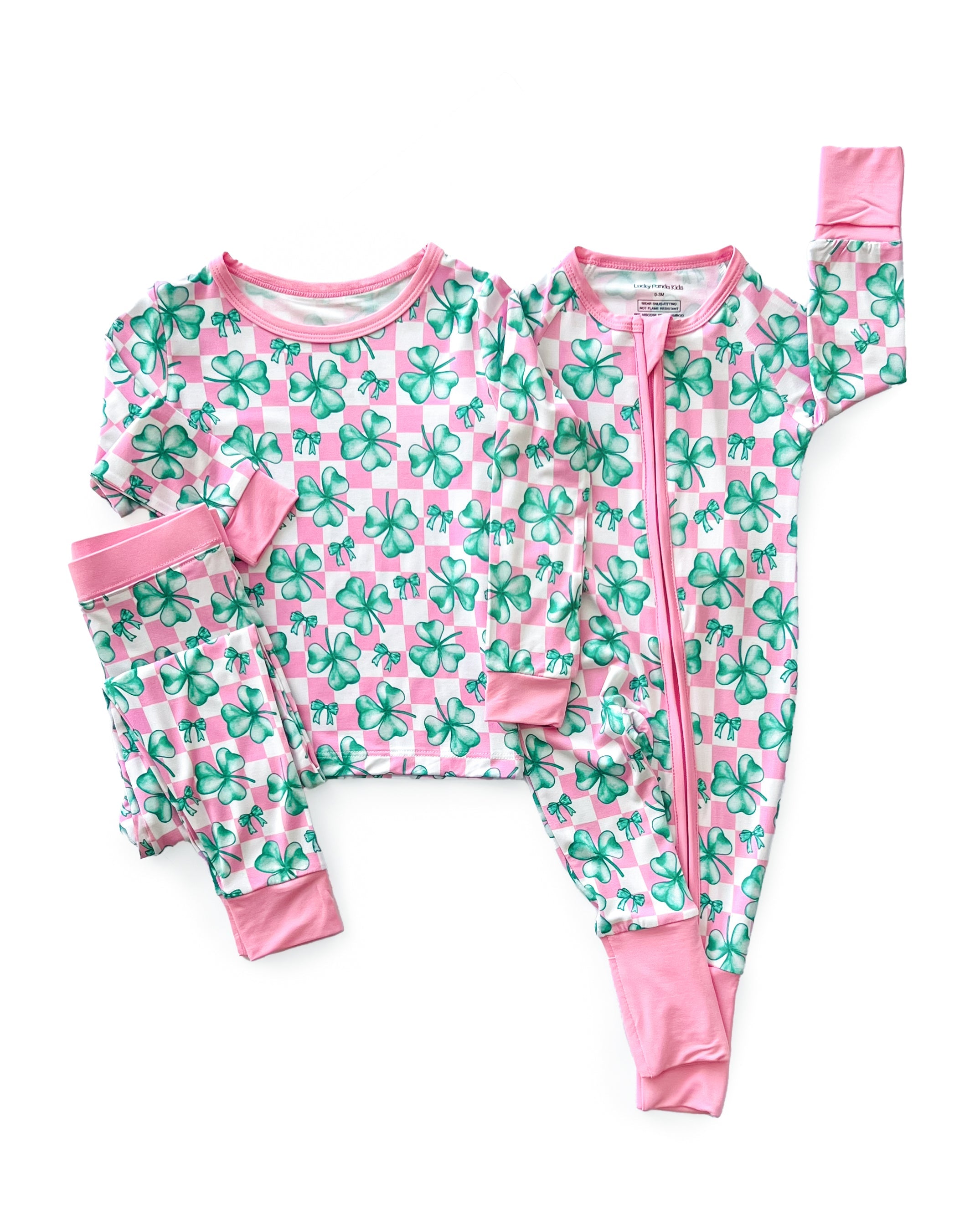 Baby Girl Shamrock & Bows Bamboo Zip Pajama Romper