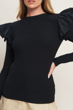 HAPPIEST HERE BLACK KNIT TOP