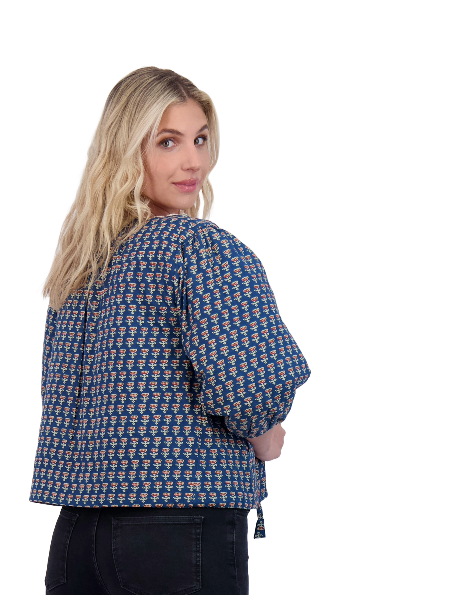 Marisol Boho Jacket Blue Floral Block Print