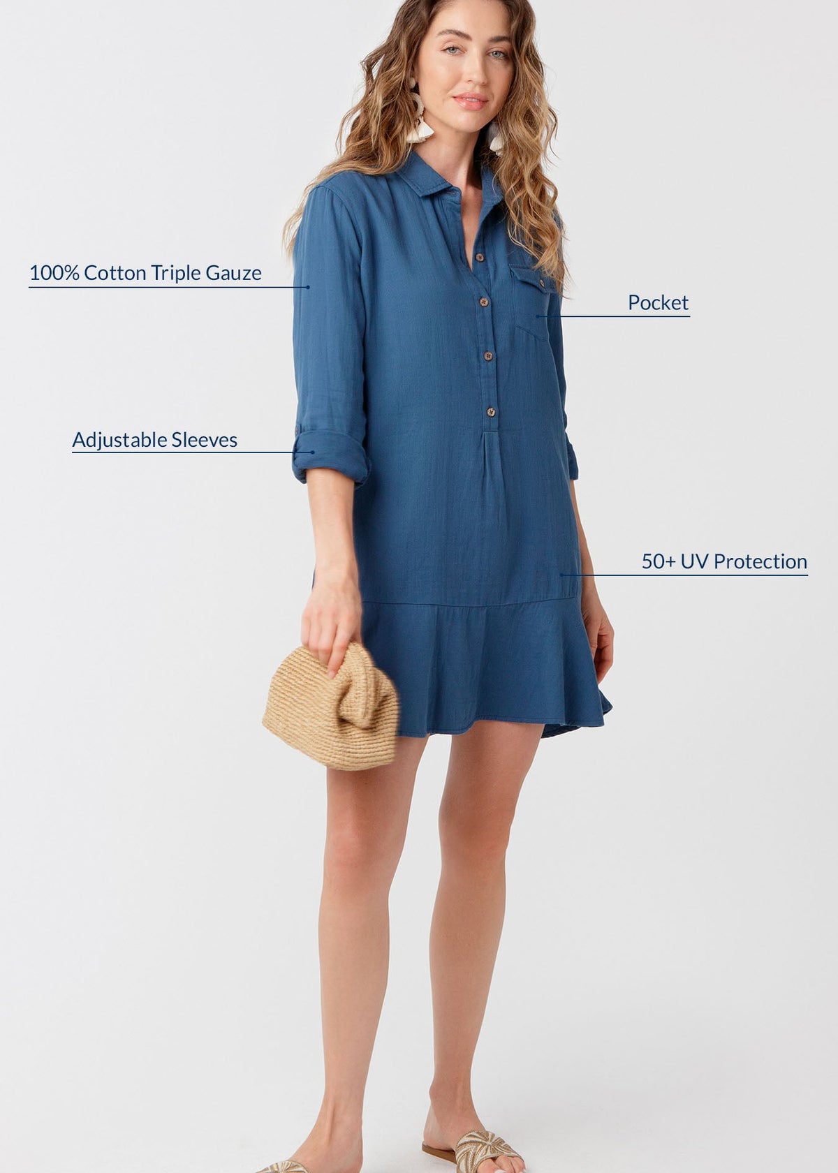 Harbor Gauze Button Front Shirt Dress