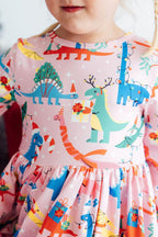 Jingle Saurus Long Sleeve Pocket Twirl Dress