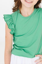 Kelly Green Short Sleeve Ruffle Tee
